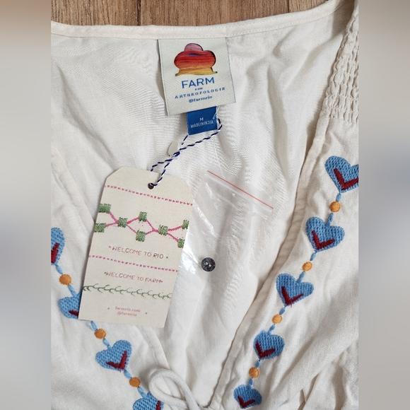 NWT $320 FARM RIO Linen Peplum Romper Ornate Embroidery Low Neck Beaded Belt M - Picture 7 of 11